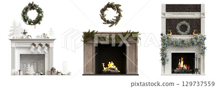 Christmas decorations, New Year's decor, isolate on a transparent background, 3D illustration, cg render Christmas decorations, New Year's decor, isolate on a transparent background, 3D illustration, cg render 129737559