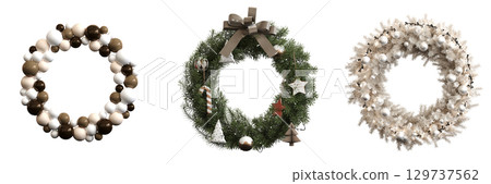 Christmas decorations, New Year's decor, isolate on a transparent background, 3D illustration, cg render 129737562