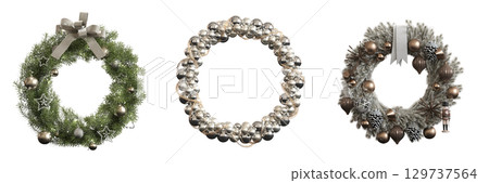 Christmas decorations, New Year's decor, isolate on a transparent background, 3D illustration, cg render Christmas decorations, New Year's decor, isolate on a transparent background, 3D illustration, cg render 129737564