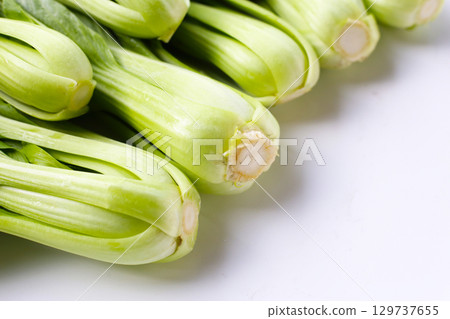 Fresh bok choy on white background. 129737655