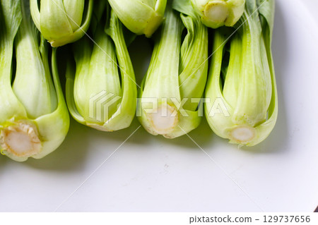 Fresh bok choy on white background. Fresh bok choy on white background. 129737656