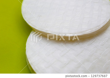 Stacked round sheets of Vietnamese rice paper 129737687
