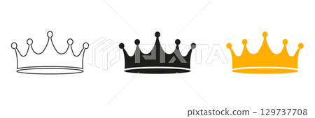 Crown Icon Line And Solid Black And Color Icon Set. Royalty, Leadership, And Authority Symbol Outline And Silhouette Symbol Collection. Regal And Elegant Design. Isolated Vector Illustration Crown Icon Line And Solid Black And Color Icon Set. Royalty, Leadership, And Authority Symbol Outline And Silhouette Symbol Collection. Regal And Elegant Design. Isolated Vector Illustration 129737708