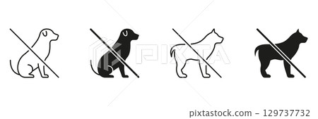No Dogs Allowed Icon Set. Pet Restriction And Prohibition Symbol Collection. Dog-Free Zone, No Pets Policy, And Animal Ban Sign. Isolated Vector Illustration 129737732