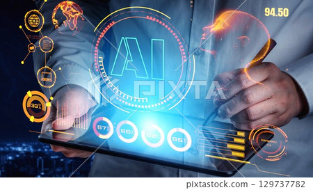 AI Brain Processing Data with Generative Artificial Intelligence Concept Thunk 129737782