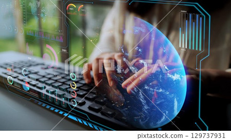 Global network connection interface show worldwide digital communication Thunk 129737931