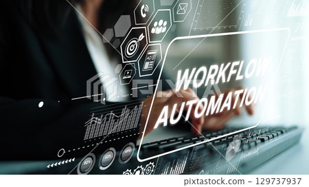 Business Professional Typing on Keyboard with Workflow Automation Concept in Modern Digital Environment. Asymptotic smart data analytic Business Professional Typing on Keyboard with Workflow Automation Concept in Modern Digital Environment. Asymptotic smart data analytic 129737937