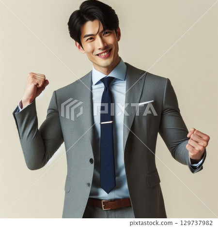 Confident Businessman Celebrating Success with a Winning Smile with Generative AI. 129737982