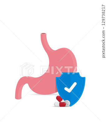Stomach protection with medicine pills and shield icon stock illustration 129738217