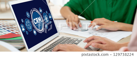 Customer relationship management system on brisk computer for CRM business 129738224