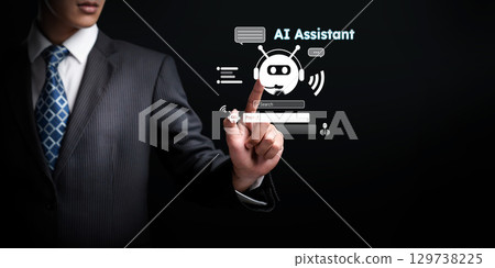 Human interact with AI artificial intelligence virtual assistant FaaS 129738225