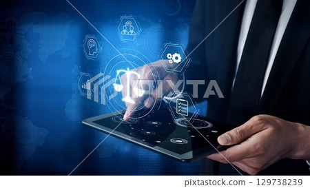 Digital law interface displaying justice scale, highlighting digital law Muxer 129738239