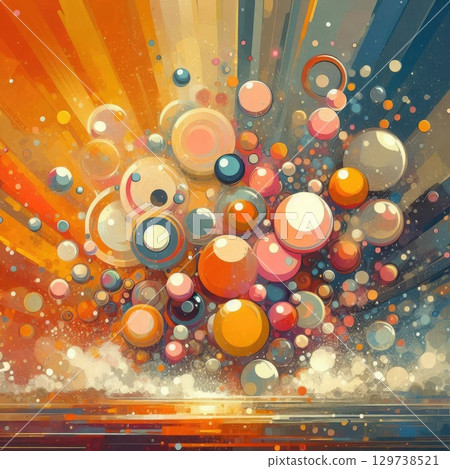 Abstract Cosmic Symphony 70s style in Vibrant Spheres and Dynamic Energy Waves with Generative AI. 129738521