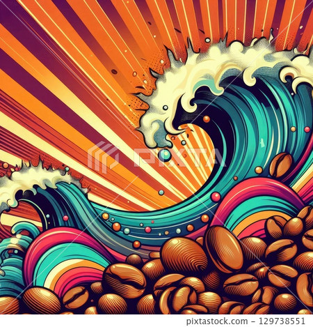 Retro Coffee Explosion: Vibrant Swirls and Beans in Pop Art Style with Generative AI. Retro Coffee Explosion: Vibrant Swirls and Beans in Pop Art Style with Generative AI. 129738551