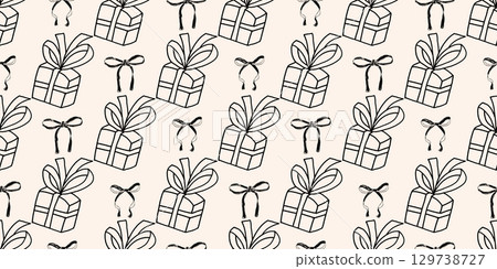 Coquette party crayon seamless pattern. Monochrome endless background. Girly festive bows and gift cover. Wedding continuous ornament. Surface pattern birthday motif. Vector hand drawn illustration Coquette party crayon seamless pattern. Monochrome endless background. Girly festive bows and gift cover. Wedding continuous ornament. Surface pattern birthday motif. Vector hand drawn illustration 129738727