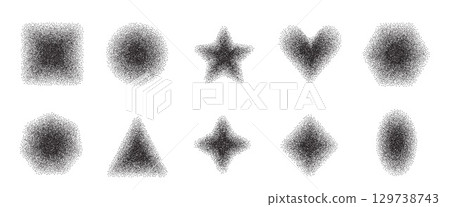 Grunge shadow geometric shapes with noise set. Text boxes with grainy effect. Oval and triangle textured frames pack. Star, rectangle, heart and circle. Vector v stickers shapes. Black dots figures Grunge shadow geometric shapes with noise set. Text boxes with grainy effect. Oval and triangle textured frames pack. Star, rectangle, heart and circle. Vector v stickers shapes. Black dots figures 129738743