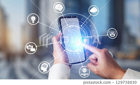 AI Brain Processing Data with Generative Artificial Intelligence Concept Spire 129738830