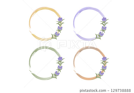 Brush-touch circle frame and gentian flowers | Autumn Japanese-style frame set Brush-touch circle frame and gentian flowers | Autumn Japanese-style frame set 129738888
