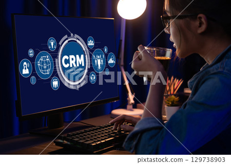Customer relationship management system on brisk computer for CRM business Customer relationship management system on brisk computer for CRM business 129738903
