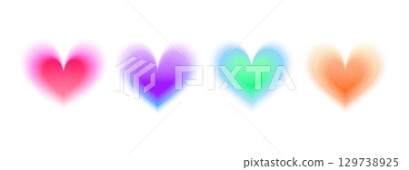 Set of vector abstract heart shapes with gradient and blur effects in blue, purple, pink, green, and orange tones for modern graphic or retro design in the Y2K style. Set of vector abstract heart shapes with gradient and blur effects in blue, purple, pink, green, and orange tones for modern graphic or retro design in the Y2K style. 129738925