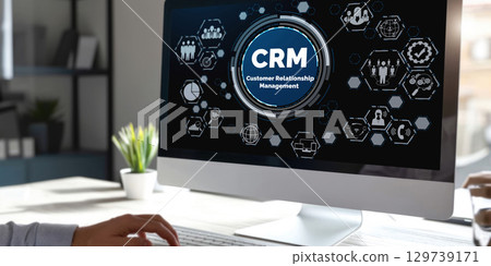 Customer relationship management system on brisk computer for CRM business 129739171