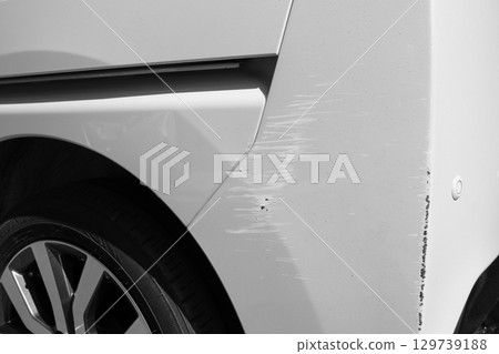 Damaged rear of car, auto repair, scratches Damaged rear of car, auto repair, scratches 129739188