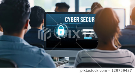 Cyber security system on computer screen protect private information brisk 129739487