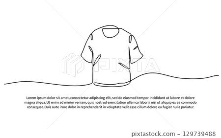 One line of short t-shirt. Abstract minimal continuous line. One line of short t-shirt. Abstract minimal continuous line. 129739488