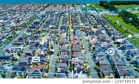 Residential area aerial photography and communication network concept Residential area aerial photography and communication network concept 129739573