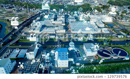 Industrial facilities and digital technology concept 129739576
