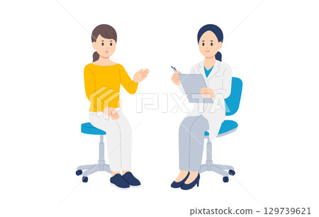 A female doctor and a female patient asking questions [People vector illustration material] 129739621