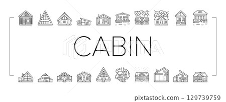 wooden cabin log icons set vector 129739759