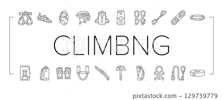 rock climbing bouldering icons set vector rock climbing bouldering icons set vector 129739779
