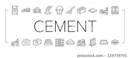 cement concrete construction icons set vector cement concrete construction icons set vector 129739791