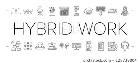 hybrid work model remote icons set vector 129739804