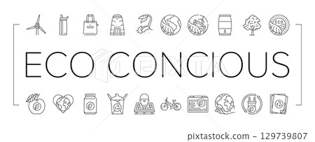 eco conscious sustainability icons set vector 129739807
