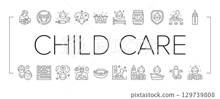 child care nurse pediatric icons set vector 129739808