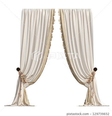 curtain isolated on a transparent background, interior decorations, 3D illustration, cg render curtain isolated on a transparent background, interior decorations, 3D illustration, cg render 129739832