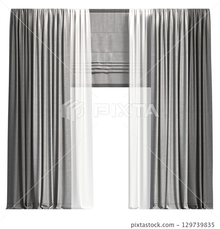 curtain isolated on a transparent background, interior decorations, 3D illustration, cg render curtain isolated on a transparent background, interior decorations, 3D illustration, cg render 129739835