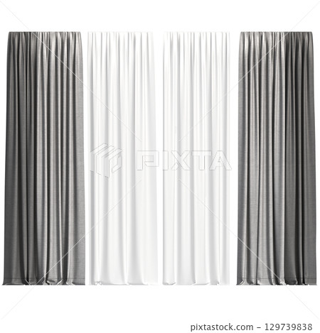 curtain isolated on a transparent background, interior decorations, 3D illustration, cg render curtain isolated on a transparent background, interior decorations, 3D illustration, cg render 129739838