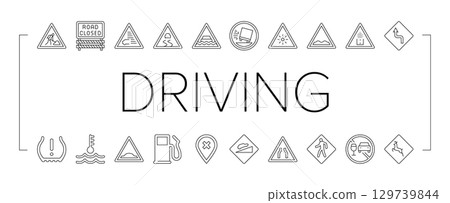 car driving obstacles road icons set vector car driving obstacles road icons set vector 129739844