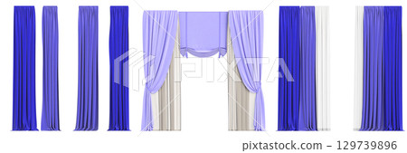 curtain isolated on a transparent background, interior decorations, 3D illustration, cg render 129739896