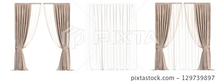 curtain isolated on a transparent background, interior decorations, 3D illustration, cg render curtain isolated on a transparent background, interior decorations, 3D illustration, cg render 129739897