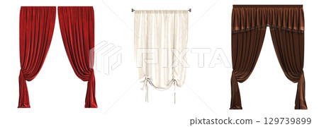 curtain isolated on a transparent background, interior decorations, 3D illustration, cg render 129739899