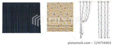 curtain isolated on a transparent background, interior decorations, 3D illustration, cg render 129739902