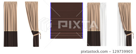 curtain isolated on a transparent background, interior decorations, 3D illustration, cg render 129739903