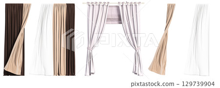 curtain isolated on a transparent background, interior decorations, 3D illustration, cg render curtain isolated on a transparent background, interior decorations, 3D illustration, cg render 129739904