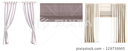 curtain isolated on a transparent background, interior decorations, 3D illustration, cg render curtain isolated on a transparent background, interior decorations, 3D illustration, cg render 129739905