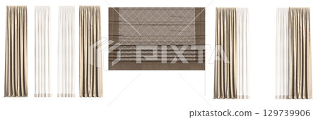 curtain isolated on a transparent background, interior decorations, 3D illustration, cg render curtain isolated on a transparent background, interior decorations, 3D illustration, cg render 129739906