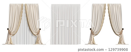 curtain isolated on a transparent background, interior decorations, 3D illustration, cg render 129739908